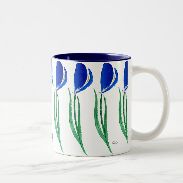 De Café Em Dois Tons Caneca das tulipas azuis (Direita)