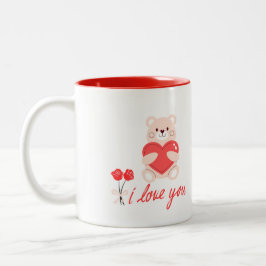 De Café Em Dois Tons caneca designer romântico urso  com coração e flor