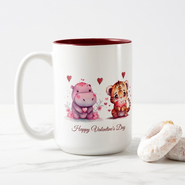 De Café Em Dois Tons Caneca Dia dos Namorados Feliz (Com Donut)