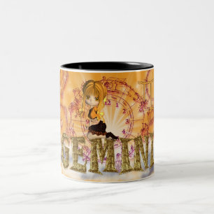De Café Em Dois Tons Caneca do aniversário dos Gêmeos com a torta do