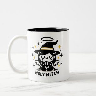 De Café Em Dois Tons Caneca do Anjo Sagrado Bruxo Rezar Halloween Doi