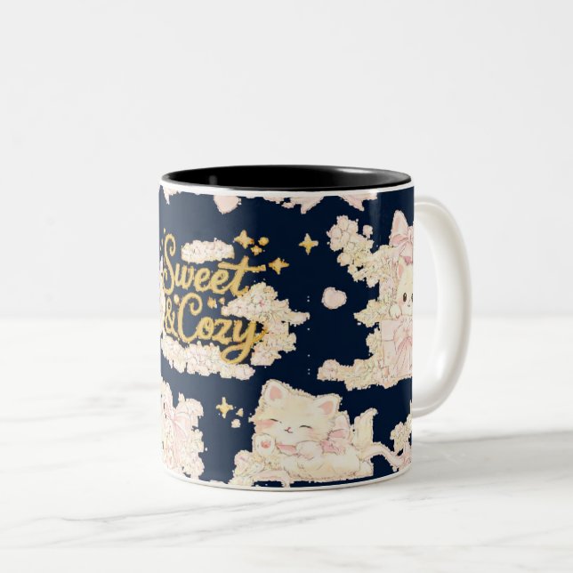De Café Em Dois Tons Caneca do Céu Noturno Celestial Aconchegante (Frente Esquerda)
