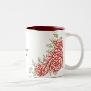 De Café Em Dois Tons Caneca do costume das rosas vermelhas do vintage