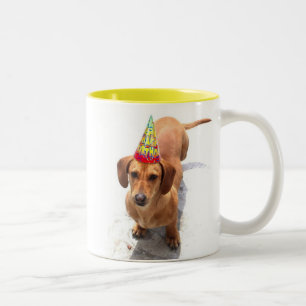 De Café Em Dois Tons Caneca do Dachshund do feliz aniversario grande