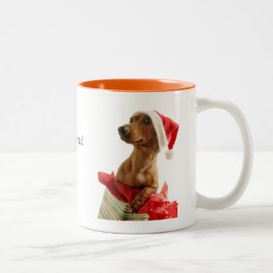 De Café Em Dois Tons Caneca do Dachshund do Natal