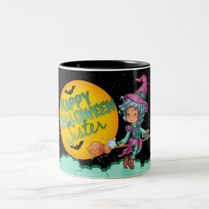 De Café Em Dois Tons caneca do Dia das Bruxas da irmã com a bruxa
