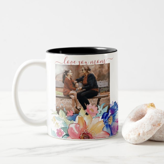 De Café Em Dois Tons Caneca do Dia das Mães Boho WildFlowers (Com Donut)