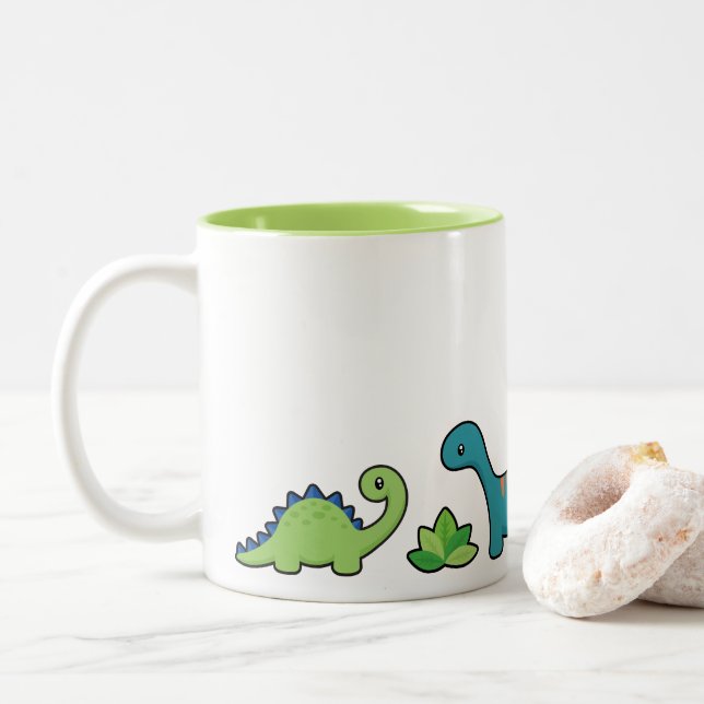 De Café Em Dois Tons Caneca do divertimento do dinossauro (Com Donut)