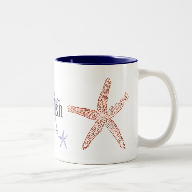 De Café Em Dois Tons Caneca do dois-tom da estrela do mar - azul (Direita)