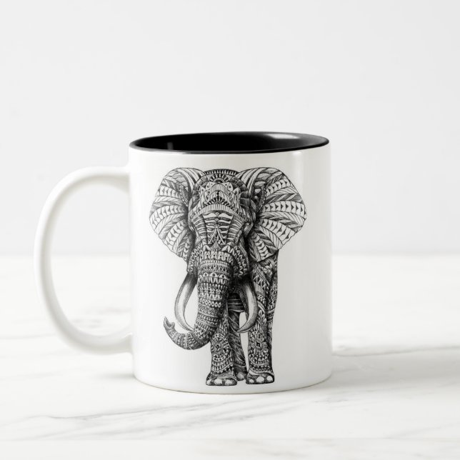 De Café Em Dois Tons Caneca do elefante da mandala (Esquerda)