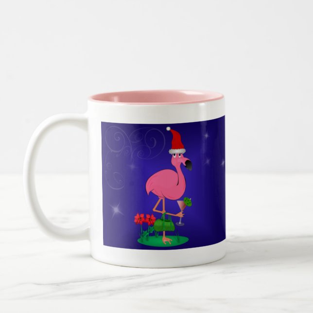 De Café Em Dois Tons Caneca do flamingo do Natal (Esquerda)