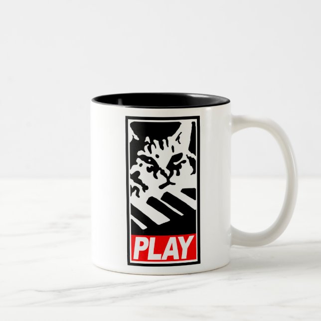 De Café Em Dois Tons Caneca do gato do teclado do jogo (Direita)