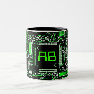 De Café Em Dois Tons Caneca do monograma do verde 2 do circuito