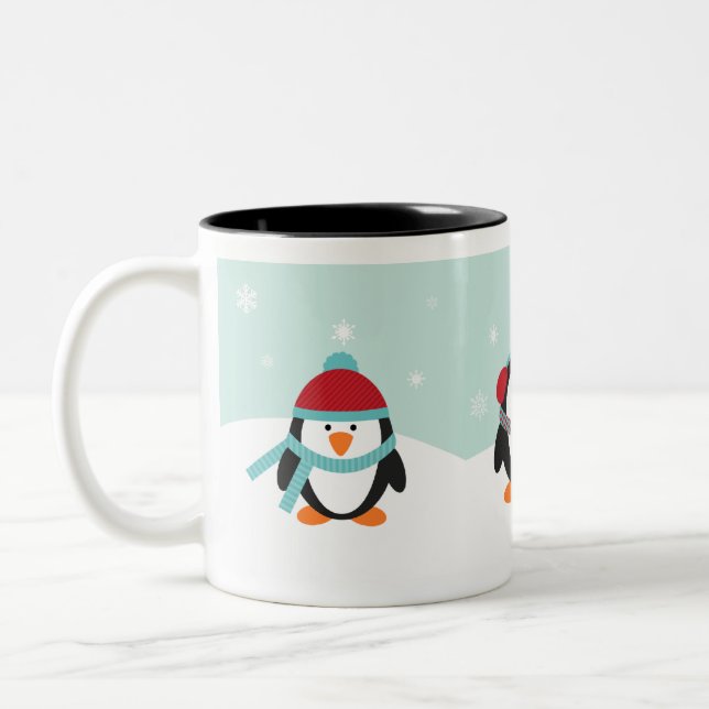 De Café Em Dois Tons Caneca do Natal dos pinguins (Esquerda)
