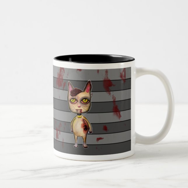 De Café Em Dois Tons Caneca do splatter do sangue do gato do zombi (Direita)