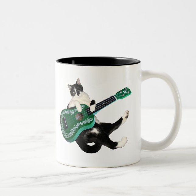 De Café Em Dois Tons Caneca do Ukulele do gato (Direita)