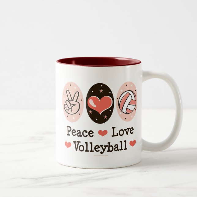 De Café Em Dois Tons Caneca do voleibol do amor da paz (Direita)