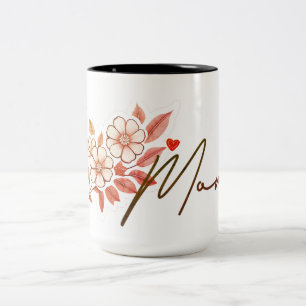 De Café Em Dois Tons Caneca Elegante para Mãe com Flores no Estilo Retr