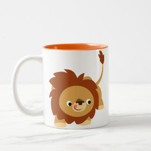 De Café Em Dois Tons Caneca enérgico bonito do leão dos desenhos