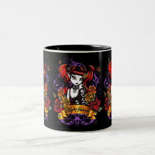 De Café Em Dois Tons Caneca escura Tattooed rosa da fantasia do país