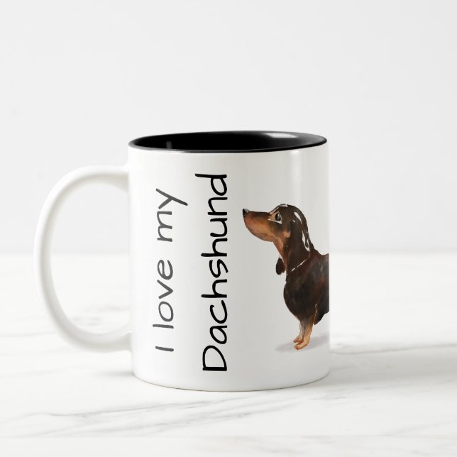 De Café Em Dois Tons Caneca Eu Amo Meu Dachshund (Esquerda)