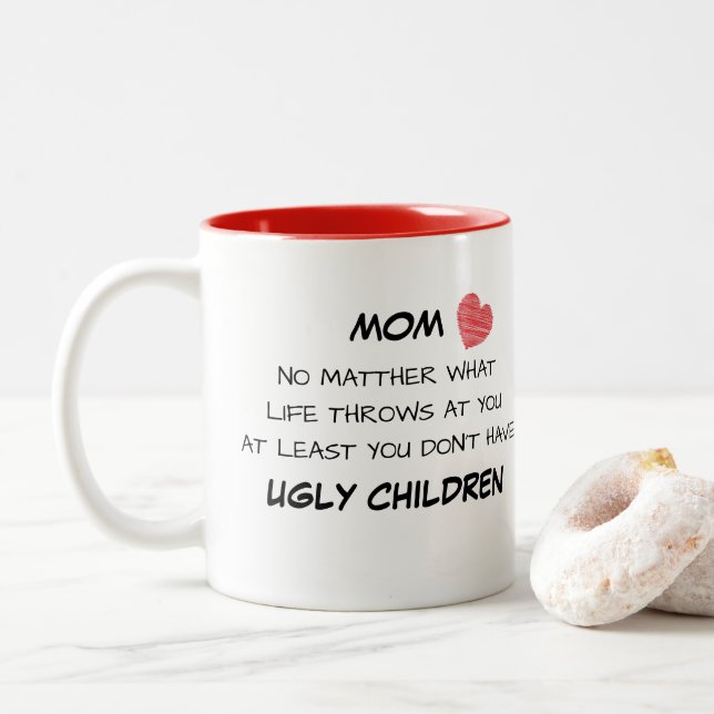 De Café Em Dois Tons Caneca feia engraçada das crianças da mamã (Com Donut)