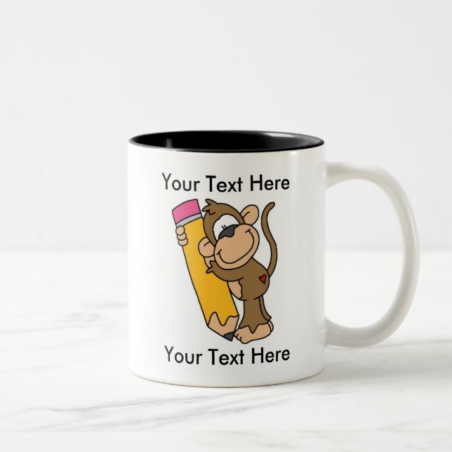 De Café Em Dois Tons Caneca feita sob encomenda do lápis do macaco - (Direita)