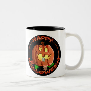De Café Em Dois Tons Caneca feliz da abóbora do Dia das Bruxas