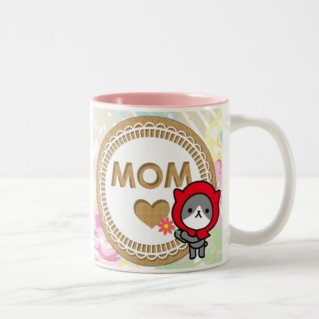 De Café Em Dois Tons Caneca feliz do dia das mães - gatinho (Direita)