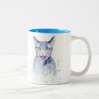 De Café Em Dois Tons Caneca feliz do gato da aguarela