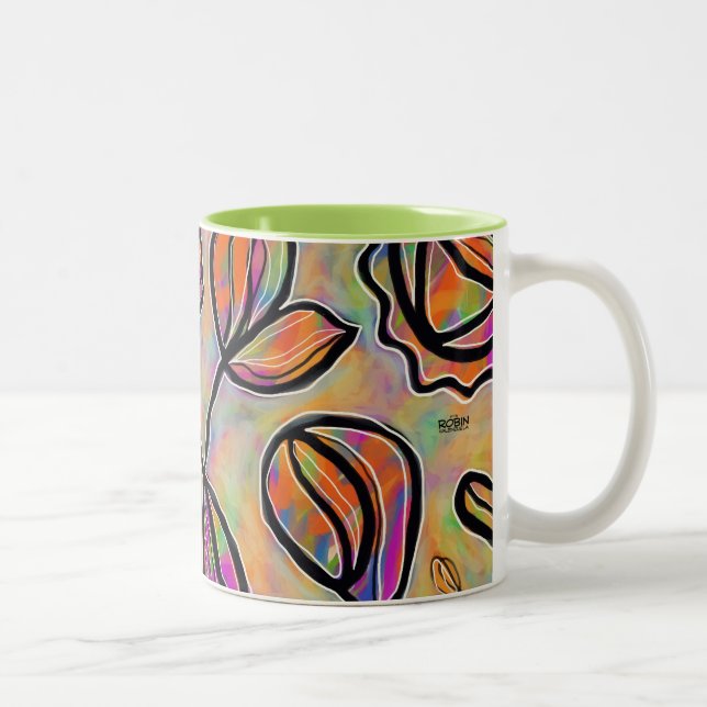 De Café Em Dois Tons Caneca floral abstrata do Pastel (Direita)