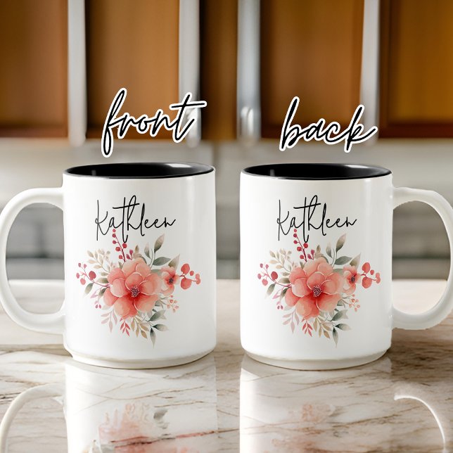 De Café Em Dois Tons Caneca Floral Aquarela Personalizada, Presente par (bridesmaid gift mug, bridesmaid proposal gift, bridal shower mug, bachelorette favor gift, mom gift)