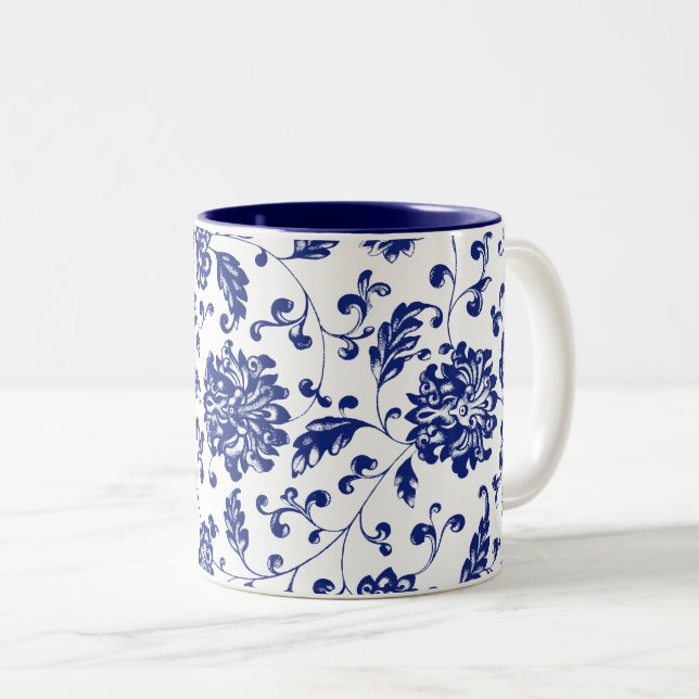 De Café Em Dois Tons Caneca floral azul (Frente Esquerda)