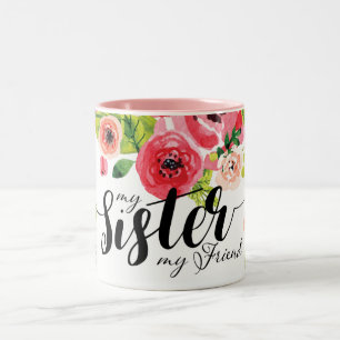 De Café Em Dois Tons Caneca floral da irmã da aguarela colorida bonita