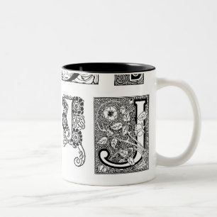 De Café Em Dois Tons Caneca floral da letra J do vintage