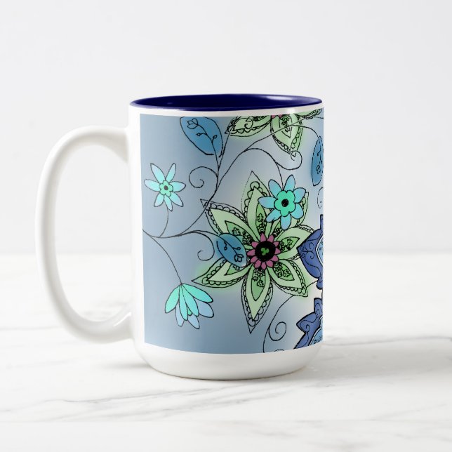 De Café Em Dois Tons Caneca floral do inverno (Esquerda)