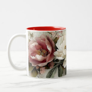 De Café Em Dois Tons Caneca Floral Peônia Vintage – Fluxo Botânico Româ