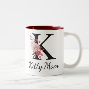 De Café Em Dois Tons Caneca Floral Personalizada – Letra K com o Nome K