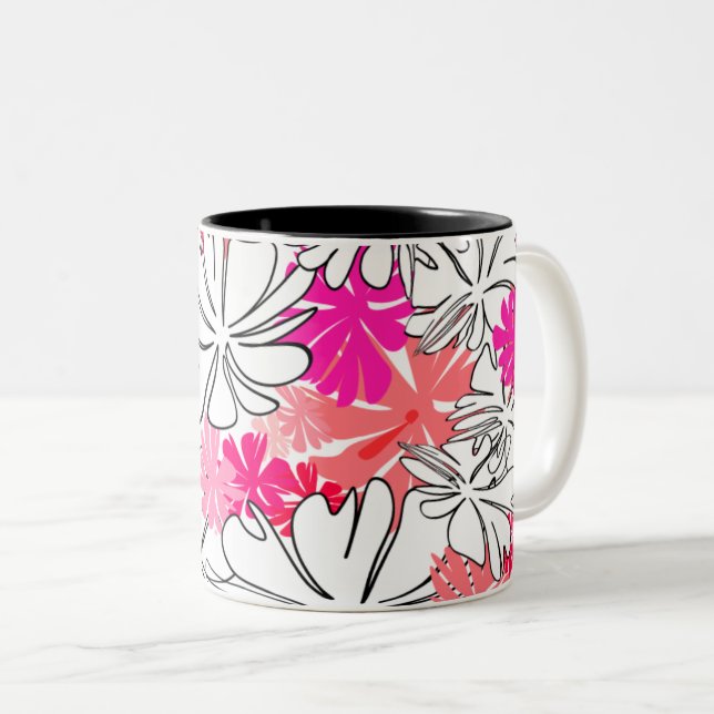 De Café Em Dois Tons Caneca Floral Rosa Vibrante (Frente Esquerda)