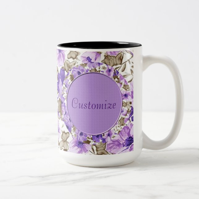 De Café Em Dois Tons Caneca floral roxa & branca personalizada (Direita)