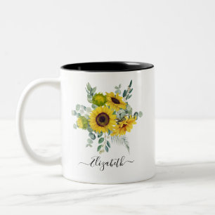 De Café Em Dois Tons Caneca Floral Sunflower Personalizada