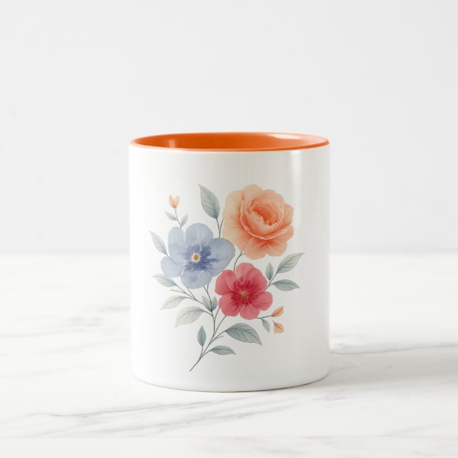 De Café Em Dois Tons Caneca - Flores Aquarela (Centro)