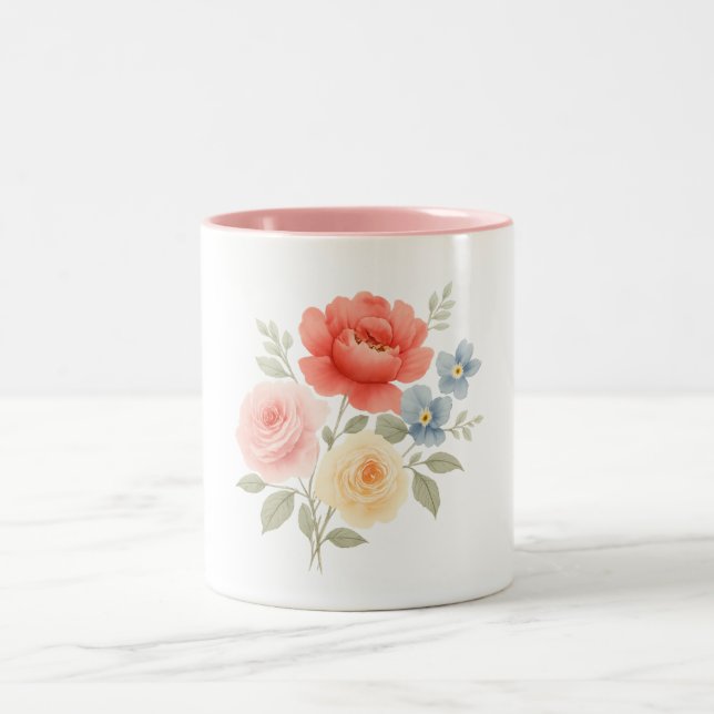 De Café Em Dois Tons Caneca - Flores Aquarela (Centro)