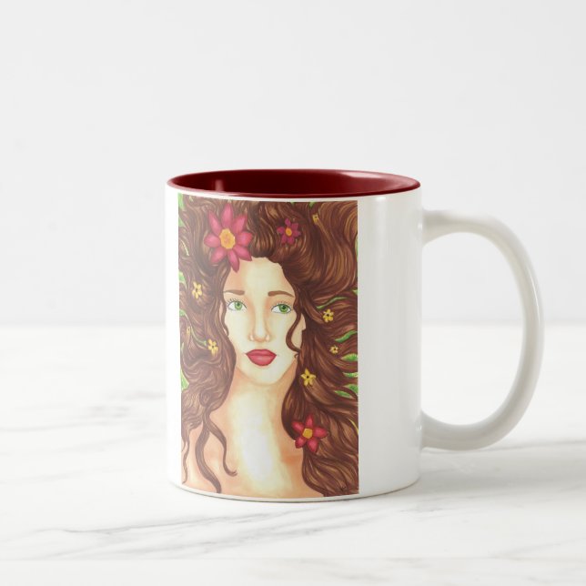 De Café Em Dois Tons Caneca Flores no Cabelo 330ml (Branco/Garnet) (Direita)