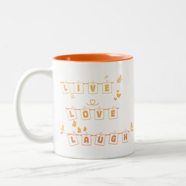 De Café Em Dois Tons Caneca Fofo Anotado Live Love Laugh (Esquerda)
