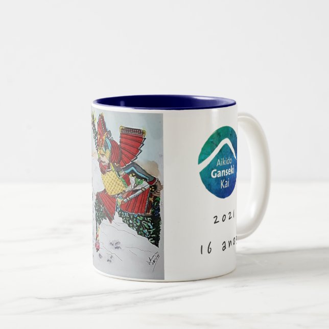 De Café Em Dois Tons Caneca Ganseki Kai  Aikido  16 anos (Frente Esquerda)