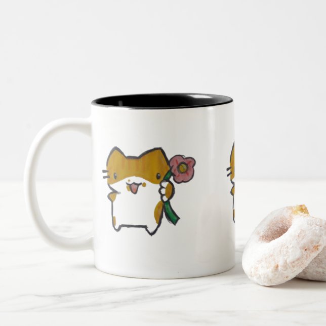 De Café Em Dois Tons Caneca Gatinho (Com Donut)