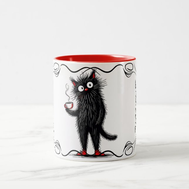 De Café Em Dois Tons Caneca Gato Preto Excêntrico | Presente Caprichoso (Centro)