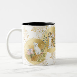 De Café Em Dois Tons Caneca Gatos Adoráveis Dourado Branco Aquarela