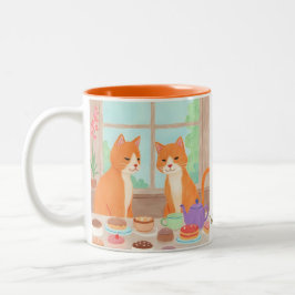 De Café Em Dois Tons Caneca Gatos Laranja e Festa do Chá